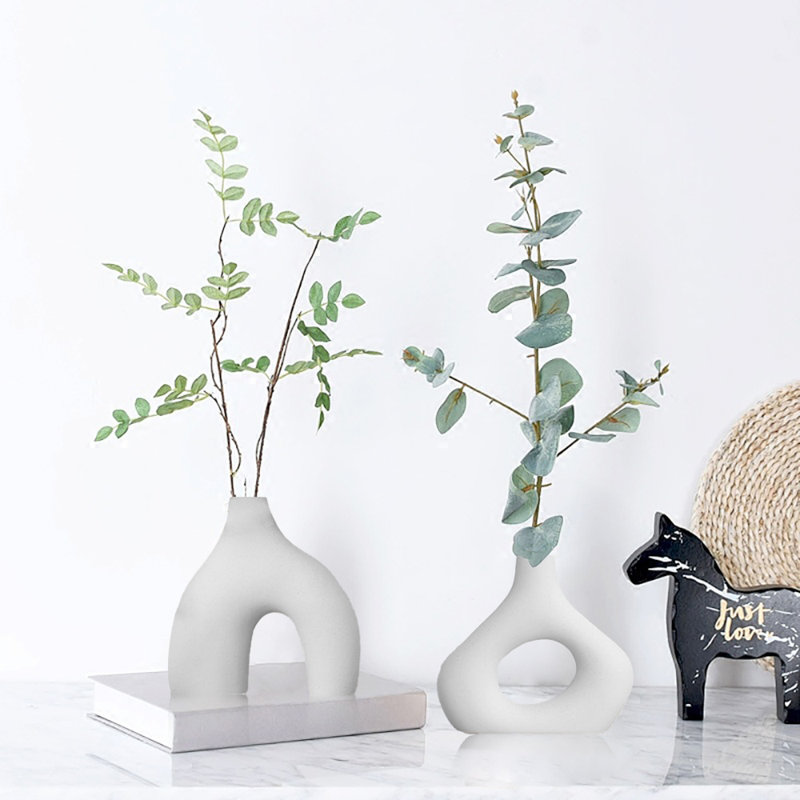 Ceramic Vase, Minimalist Nordic Boho Style, Set Of 2, White