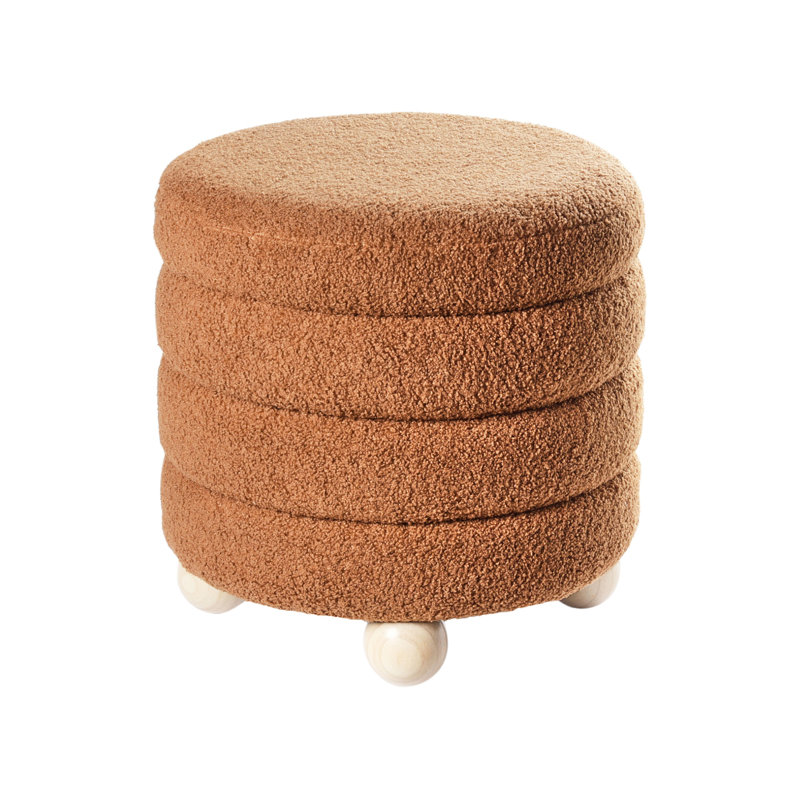 CHILLY 42cm Wide Round Pouf Ottoman, Brown