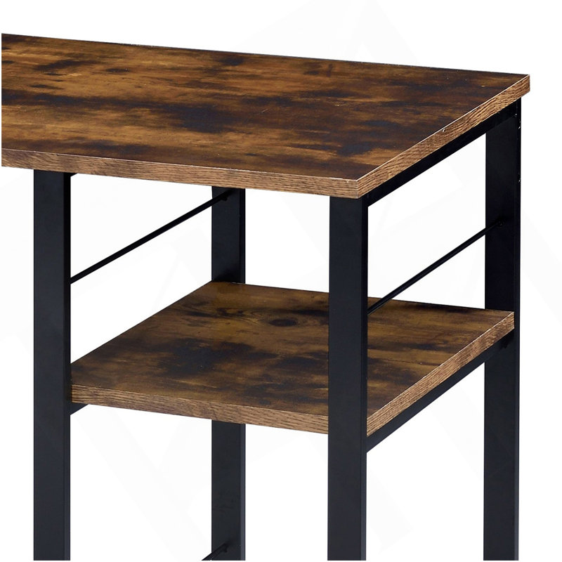 Weathered Oak And Black 2-Shelf Rectangular Writing Desk, Brown