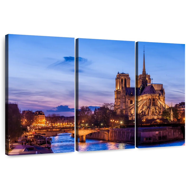 Nicci Notre Dame In Paris At Night, 24" H x 38" W