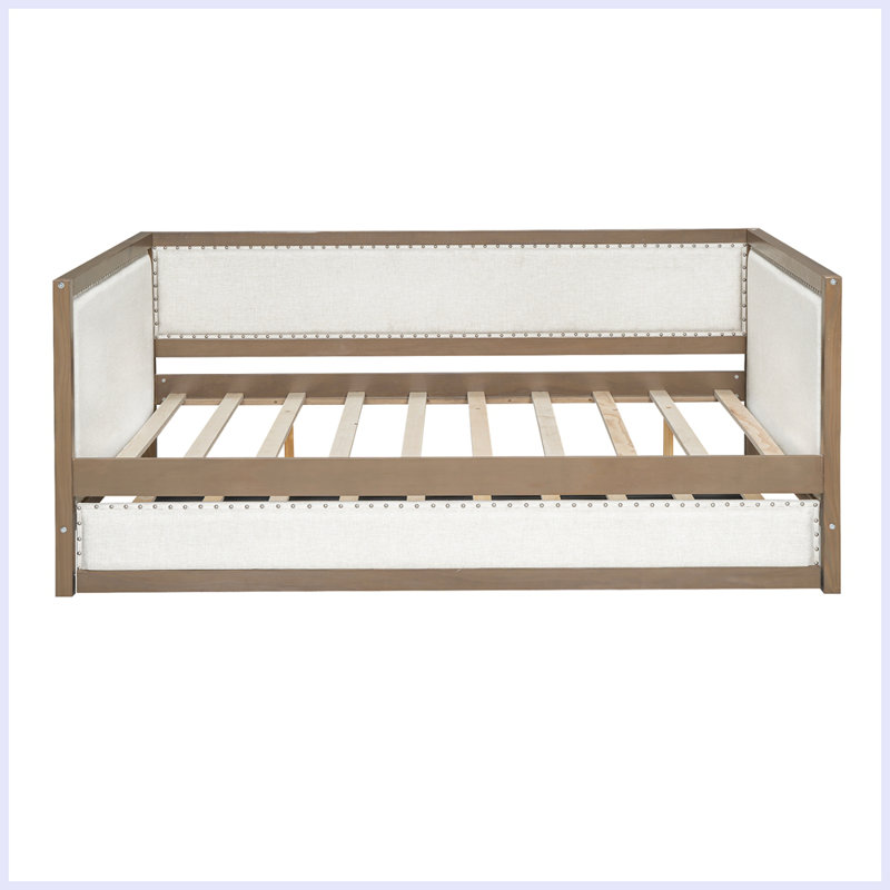 Modern Upholstered Daybed with Trundle and Nailhead Decoration
