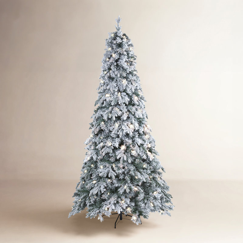Arbre de Noël pin artificiel réaliste floqué avec lumières DEL, H 8 pi