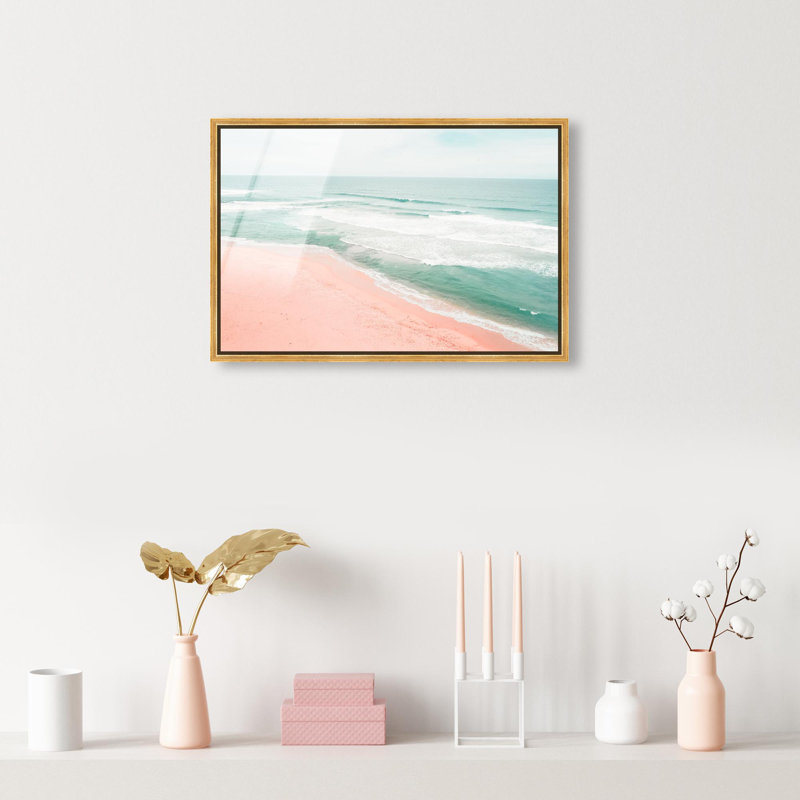 Oliver Gal Ngarunui Beach II Coaatal - Framed Acrylic Glass Wall Art, 20" H x 30" W, Gold