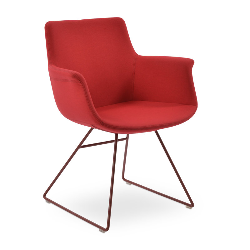 Bottega Metal Solid Back Arm Chair, Bone Faux Leather, White Faux Leather