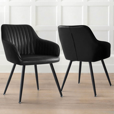 Faux Leather Upholstered Dining Chair with Arms