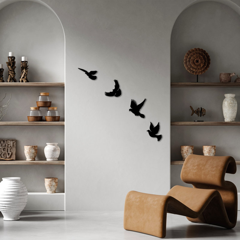 Decorative Metal Wall Accessory Set (4 Pieces) | 100% Metal, Thickness: 0.04 inches | Sizes: 5.1 x 8.7 inches, 7.5 x 7.9 inches, 7.5 x 8.7 inches, 6.7 x 8.7 inches | Elegant Black Finish, Perfect for Home Décor & Modern Interiors