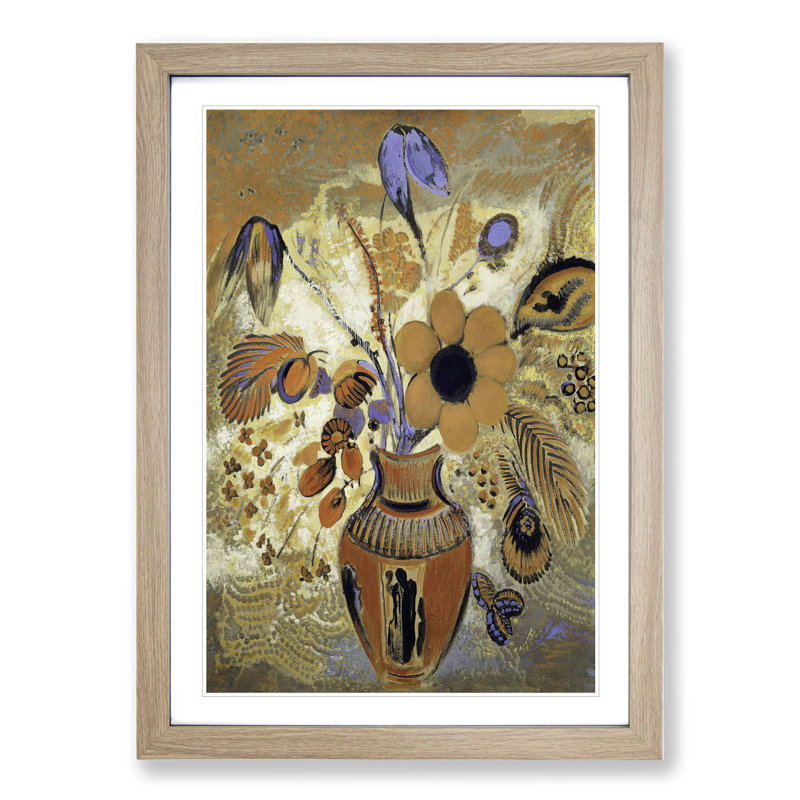 Etruscan Vase with Flowers by Odilon Redon - Picture Frame Painting, 36cm H x 27cm W x 2cm D, Oak Framed