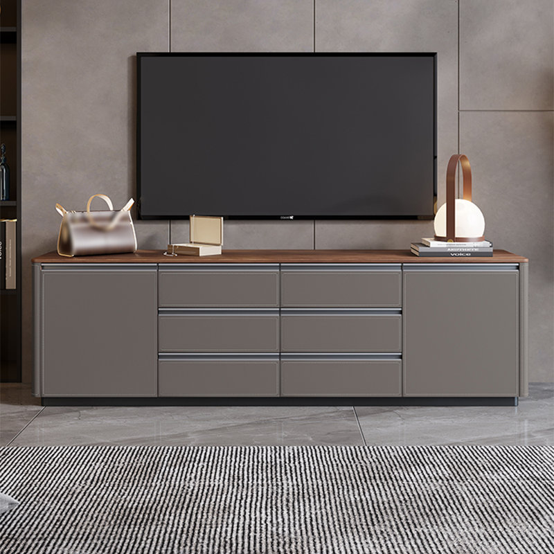 Meuble télé sur pied, Gris / bois brun foncé, 70.87"
