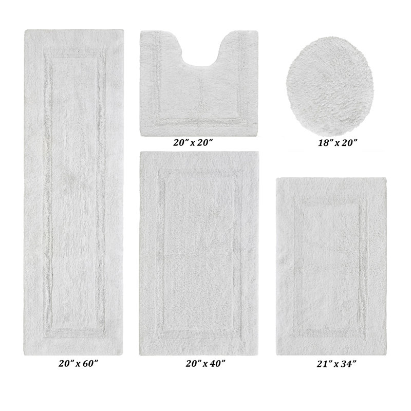 Ensemble de tapis pour salle de bain 5 pièces Lux Premium 2370 GSM, 5 pièces (18 po x 20 po | 20 po x 20 po | 21 po x, Blanc