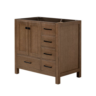 Panchuri 36'' Solid Wood Single Bathroom Vanity in Brown Oak, Left Offset Base Cabinet without Top