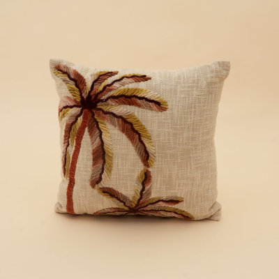 Coussin décoratif brodé à motif de palmier avec garniture en polyester, en coton, pour canapé, lit et salon, 45,7 x 45,7 cm