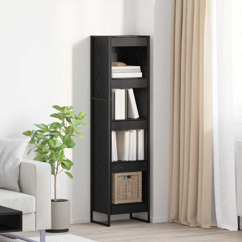 Steel Book Cabinet Bookcase, (4 Shelves) 155cm. H x 40cm. W x 30cm. D, Black Oak