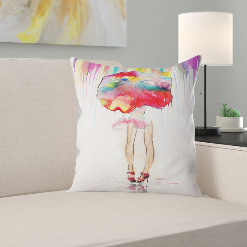 Portrait girl avec oreiller parapluie