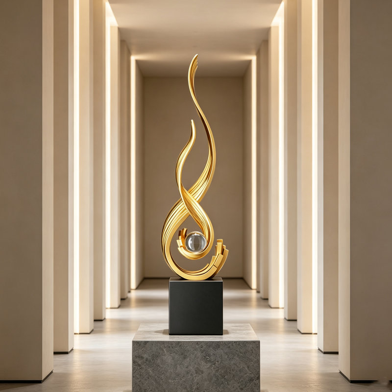Ornement de sol en résine, style spirale, moderne, léger et luxueux, Doré