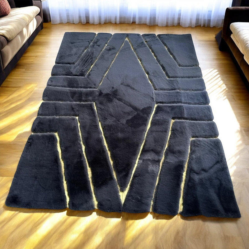 Tapis en peluche géométrique noir et doré_8,83 X 12 pi, Rectangle 8 pi 10 po x 12 pi