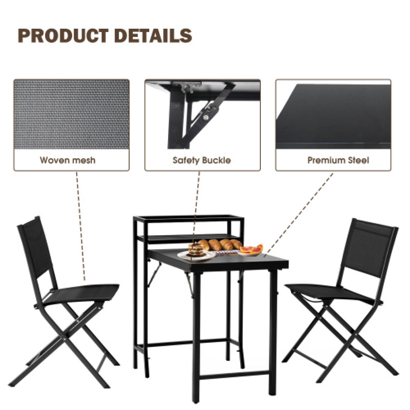 Ensemble de table et chaises de patio pliable idéal pour les soirées balcons et les rassemblements rapides de jardin