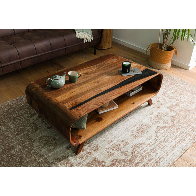 Solid Wood Coffee Table with Storage, Dark Brown