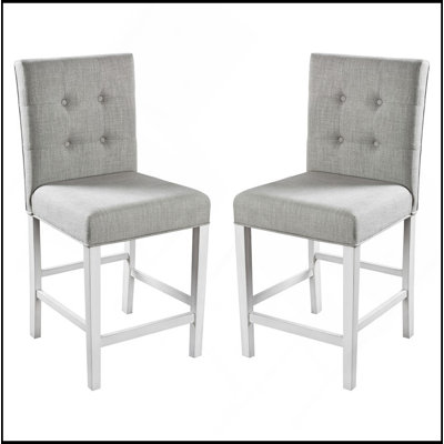 Set Of 2Pc Counter Height Dining Chairs Antique White Solid Wood Dining Room Furniture Tufted Back Padded Upholstered Seat.