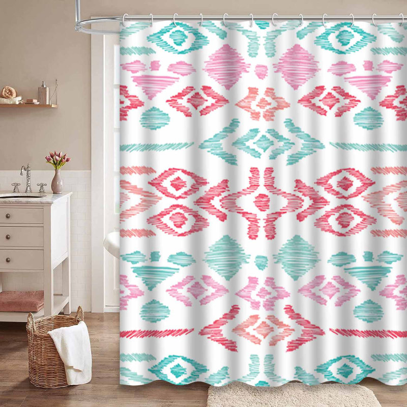 Rideau de douche aztèque rose sans couture rétro avec 12 crochets, L 72 po x l 78 po