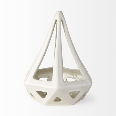 Sculpture conique en céramique émaillée blanche craquelée