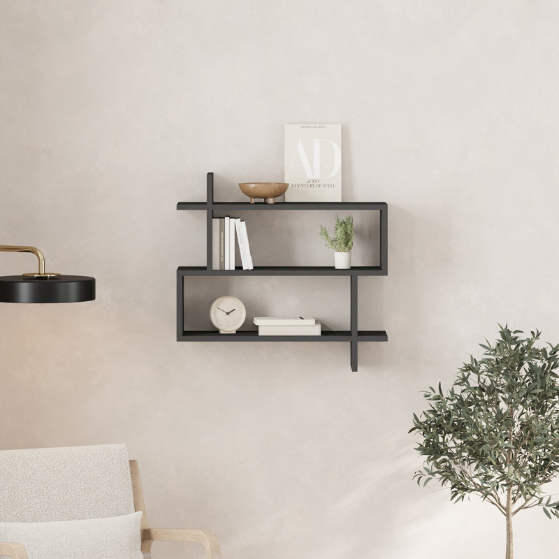 Argonaut Modern Wall-Mounted 2-Tier Floating Bookshelf, Anthracite