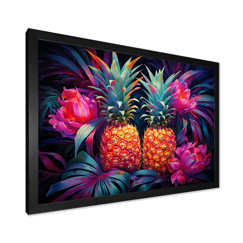 Nectar néon ananas sur toile, H 24 po x l 32 po x P 1 po, Cadre photo noir simple