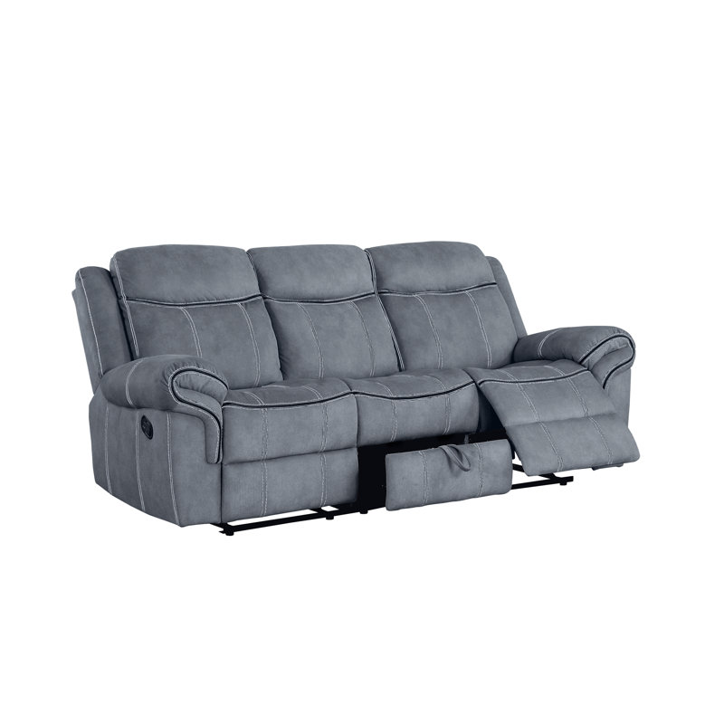 Zubaida Two Tone Grey Velvet Recliner Sofa w/USB Port & Drop Down Table