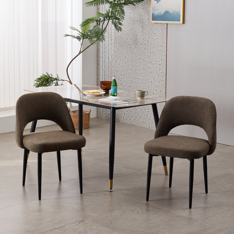 Modern Upholstered Dining Chair with Curved Back & Metal Legs, Gray