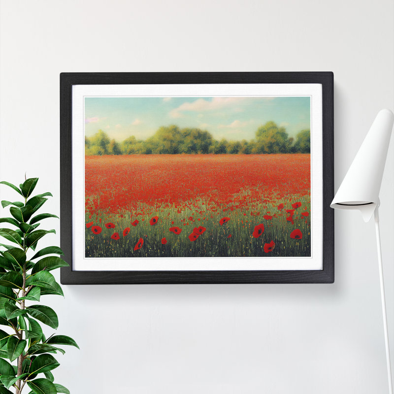 A Lush Poppy Field Flowers - Single Picture Frame Print, 34cm H x 46cm W x 2cm D, Black