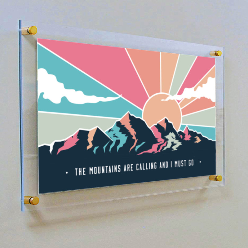 Floating Acrylic Wall Frame with Gold Stand Off Caps: 18" x 24" Graphic Size, Overall Frame Size: 22" x 28"