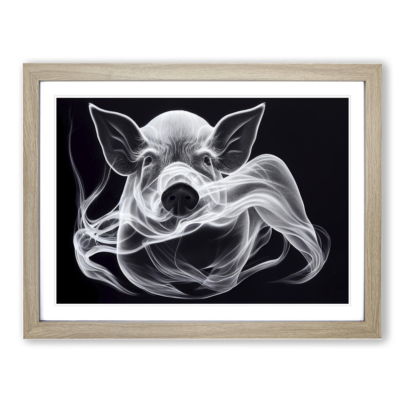Smokey Pig - Framed Print, 46cm H x 64cm W x 2cm D, Oak