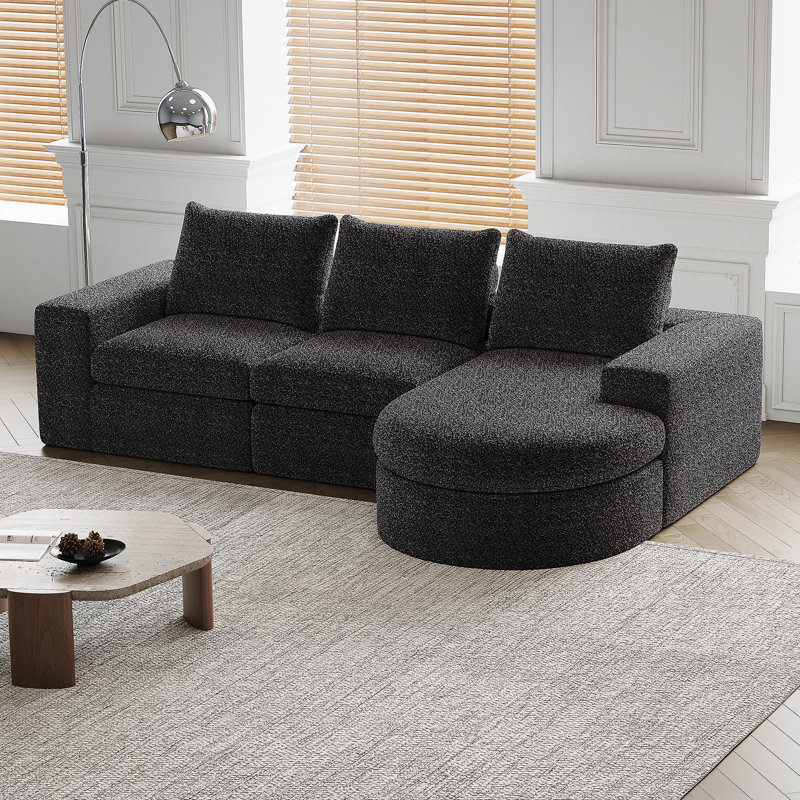 99-Inch Chenille Cloud Curved Sectional Sofa With Chaise, L-Shaped Modern Upholstered Sectional Sofa With Deep Seats, Corduroy Sectional Sofa For Living Room And Bedroom, No Assembly Required