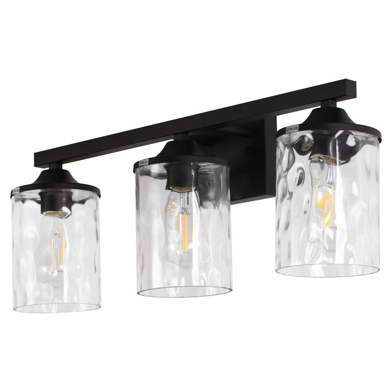 Lilwen 3-Light Matte Black Modern Bathroom Vanity Light with Water Glass Shade