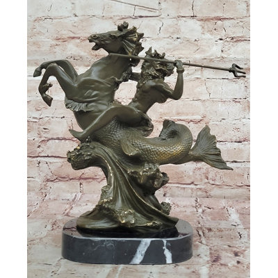 Bronze Poseidon Sculpture – Greek Sea God on Hippocampus Figurine