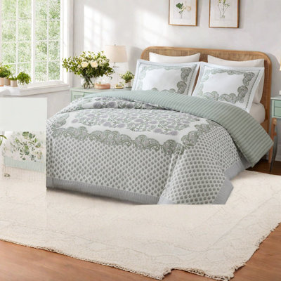 Piece Green Bedding Sets, Polyester Full Queen Floral Duvet Set for Bedroom