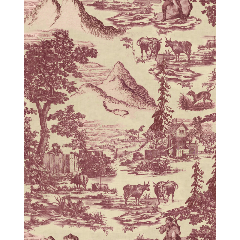 Tyrol Apres-Ski Home Toile Wallpaper Roll, Red/Taupe