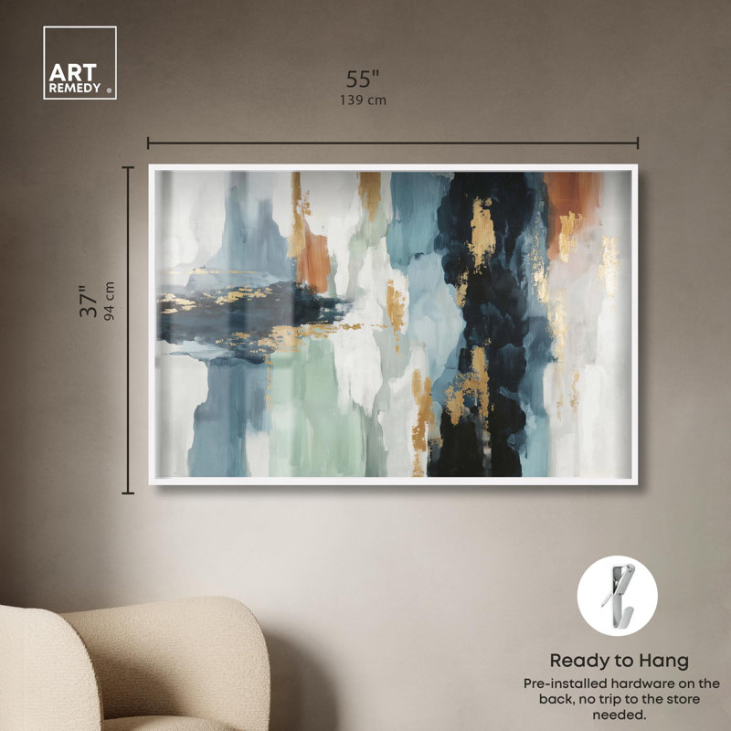 «Gold Meets Indigo II» par Art Remedy, H 37 po x l 55 po, Blanc