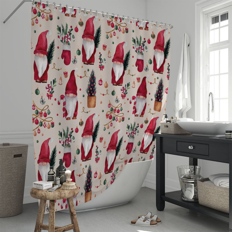 Christmas Gnomes Shower Curtain, 83" H x 70" W