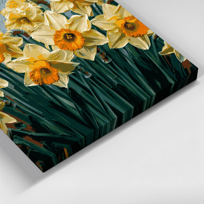 «Botanical Daffodils», art mural sur toile brune, H 8 po x l 10 po
