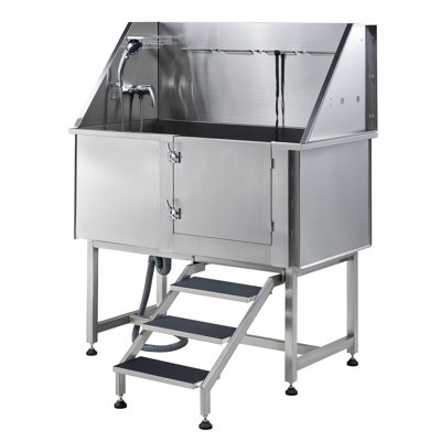 Ysacne Stainless Steel Dog Grooming Tub with Non-Slip Steps, Adjustable Sprayer & Faucet Professional Pet Washing Station for Small & Medium Dogs