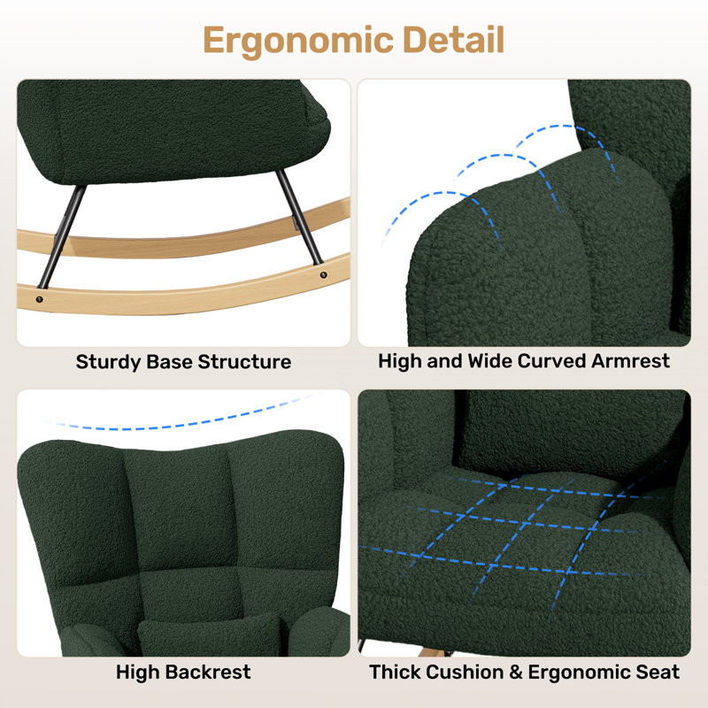 Modern Rocking Chair Cozy and Stylish Armchair for Living Room, Nursery, or Bedroom, Dark Green