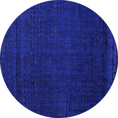 Tapis bleu rond en laine tissé à la machine Zhoro