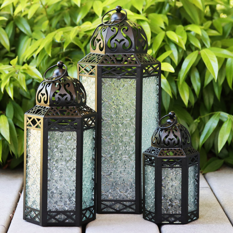 Moroccan Candle Lantern Decorative Set for Floor, Ramadan Decorations, Indoor Home Decor, Outdoor Patio or Porch, Weddings