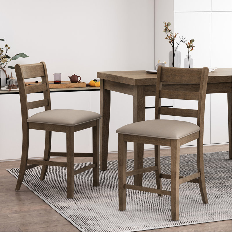 2 tabourets de comptoir rembourrés, brun, dossier, bois d'hévéa tentant, l 22,5 po x P 20 po, H 40,66 po