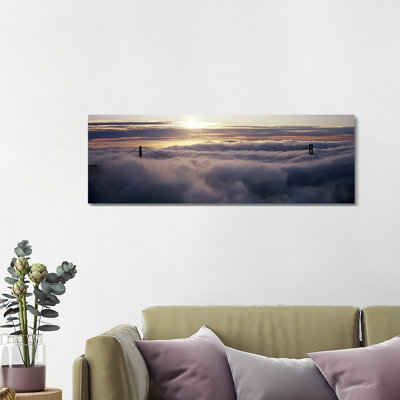 Suspension Bridge Covered With Fog Viewed From Hawk Hill, Golden Gate Bridge, San Francisco Bay, San Francisco, California, USA by Panoramic Images - Wrapped Canvas Panoramic Print