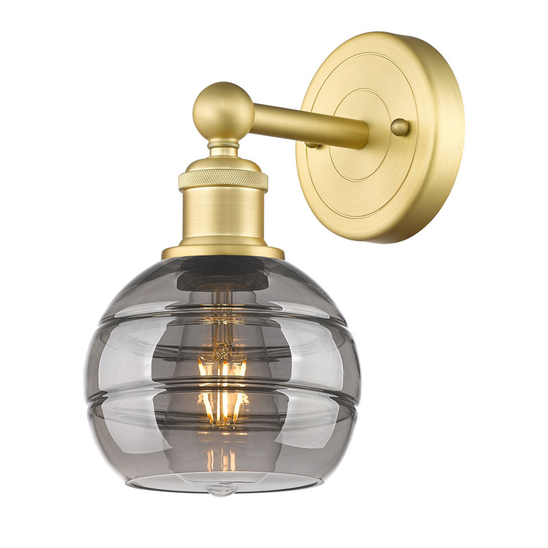 Applique murale 8 lumières Edison Bienes, Or satiné, H 10,13 po x l 5,88 po x P 7,44 po, Gris fumée clair