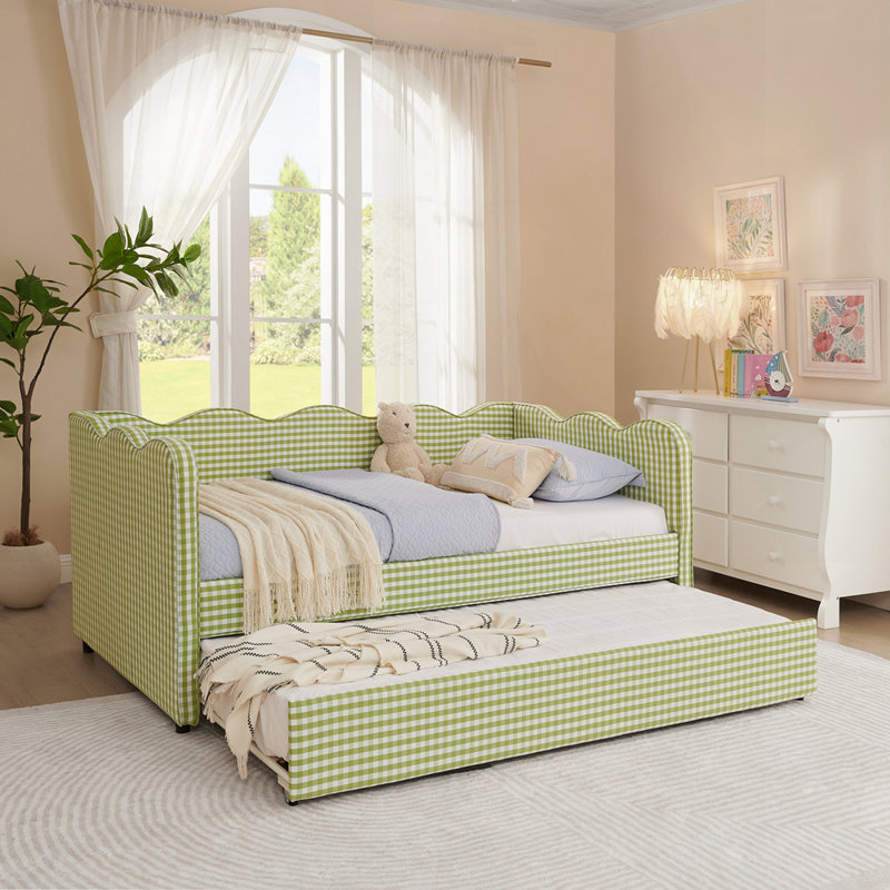 Linen Fabric Daybed with Trundle, Green