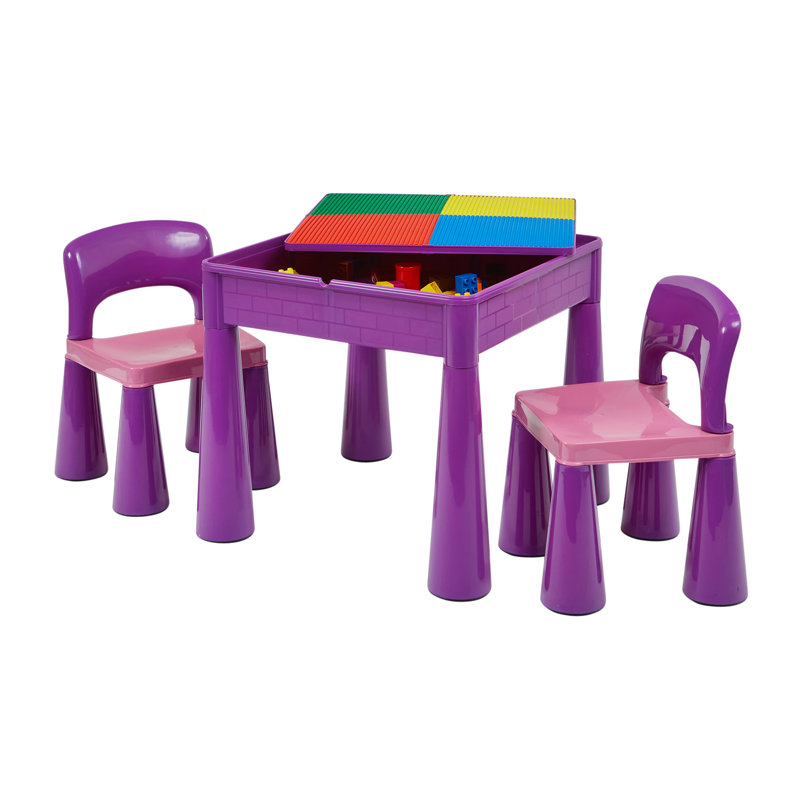 Kids 5-in-1 Activity Table and Two Chairs Set, Purple