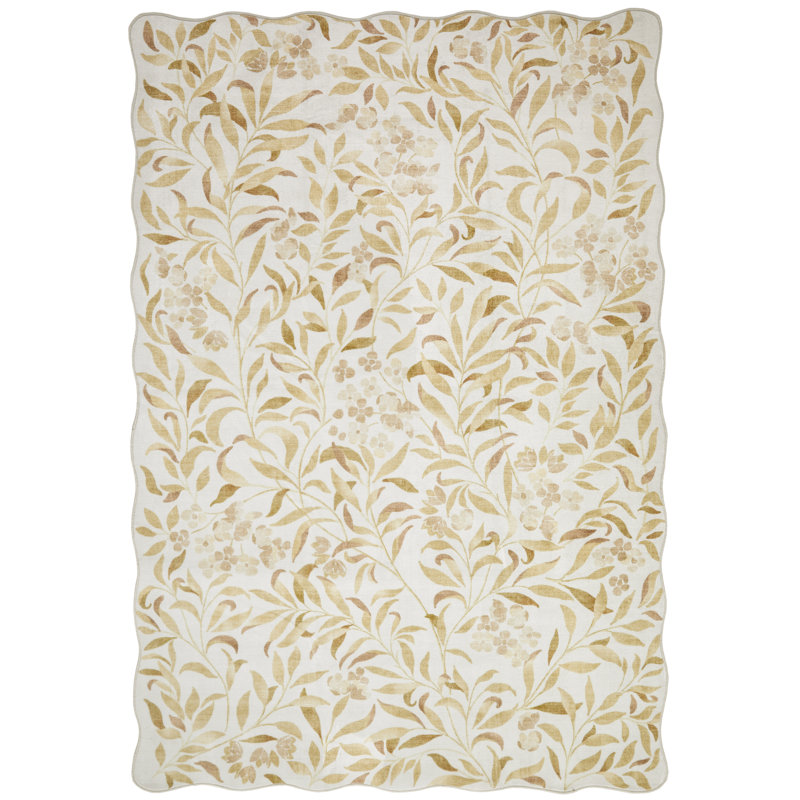 Floral Ivory Gold Washable/Stain Guarded Area Rug , Rectangle 200 x 300 cm