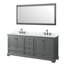 Ensemble de meuble-lavabo double 80 po Deborah en gris foncé, comptoir en marbre de culture blanc, lavabos carrés encastrés (3 trous), garniture noir mat, miroir de 70 po-128067289-128067282